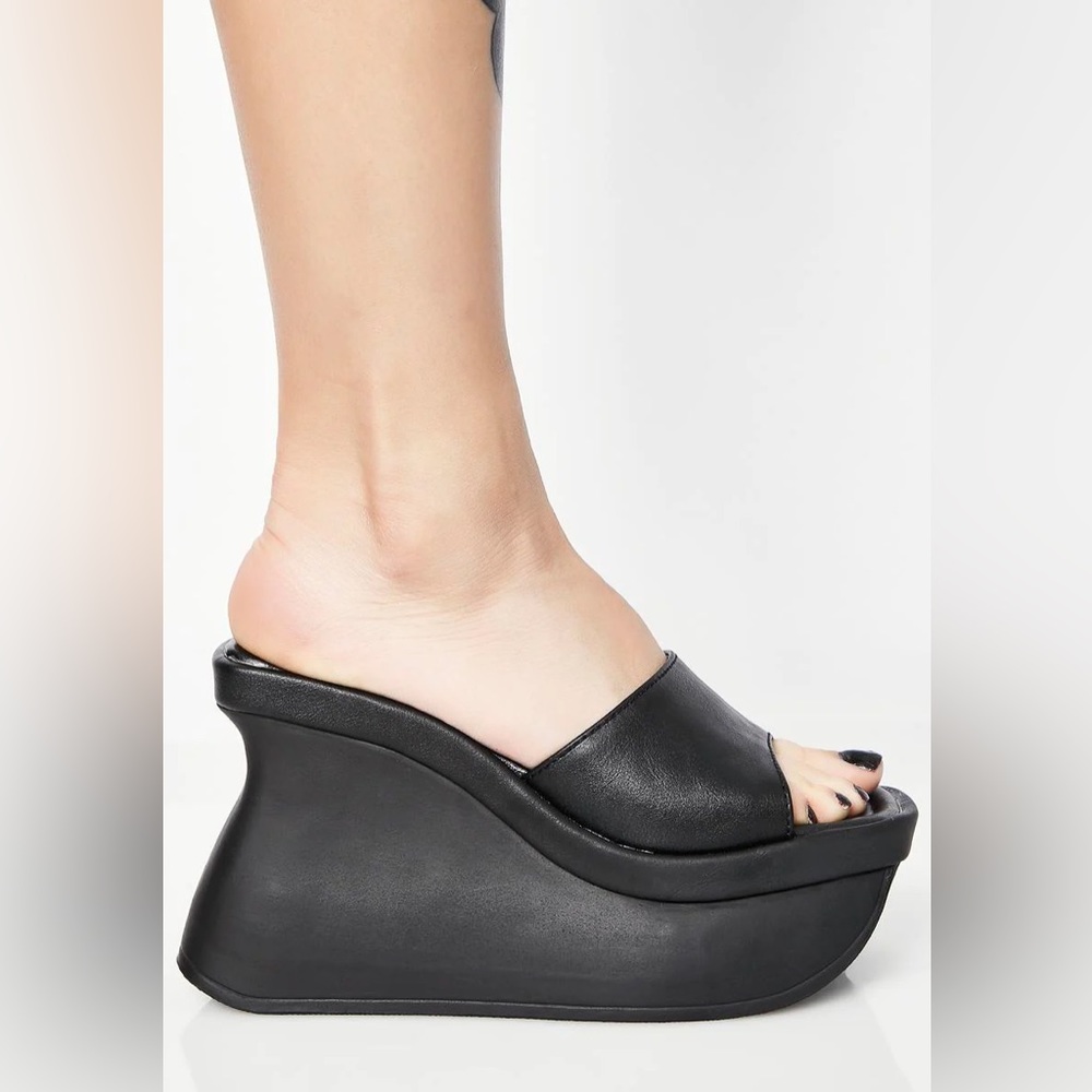 Demonia Wavelength Black Vegan Leather Platform Slides